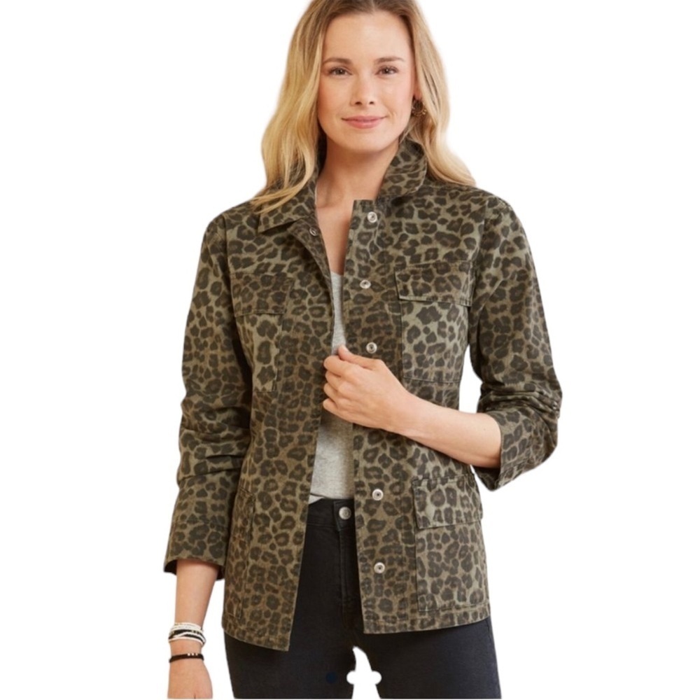GOOD AMERICAN Leopard Print Cotton Utility Jacket in a Size 0 (XS). NWT - Picture 2 of 10